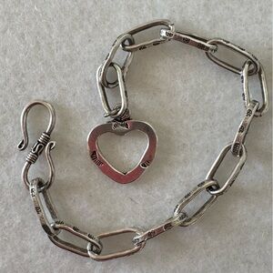 Sundance 925 Sterling Silver Metal Chain Link Heavy Bracelet with Heart C…